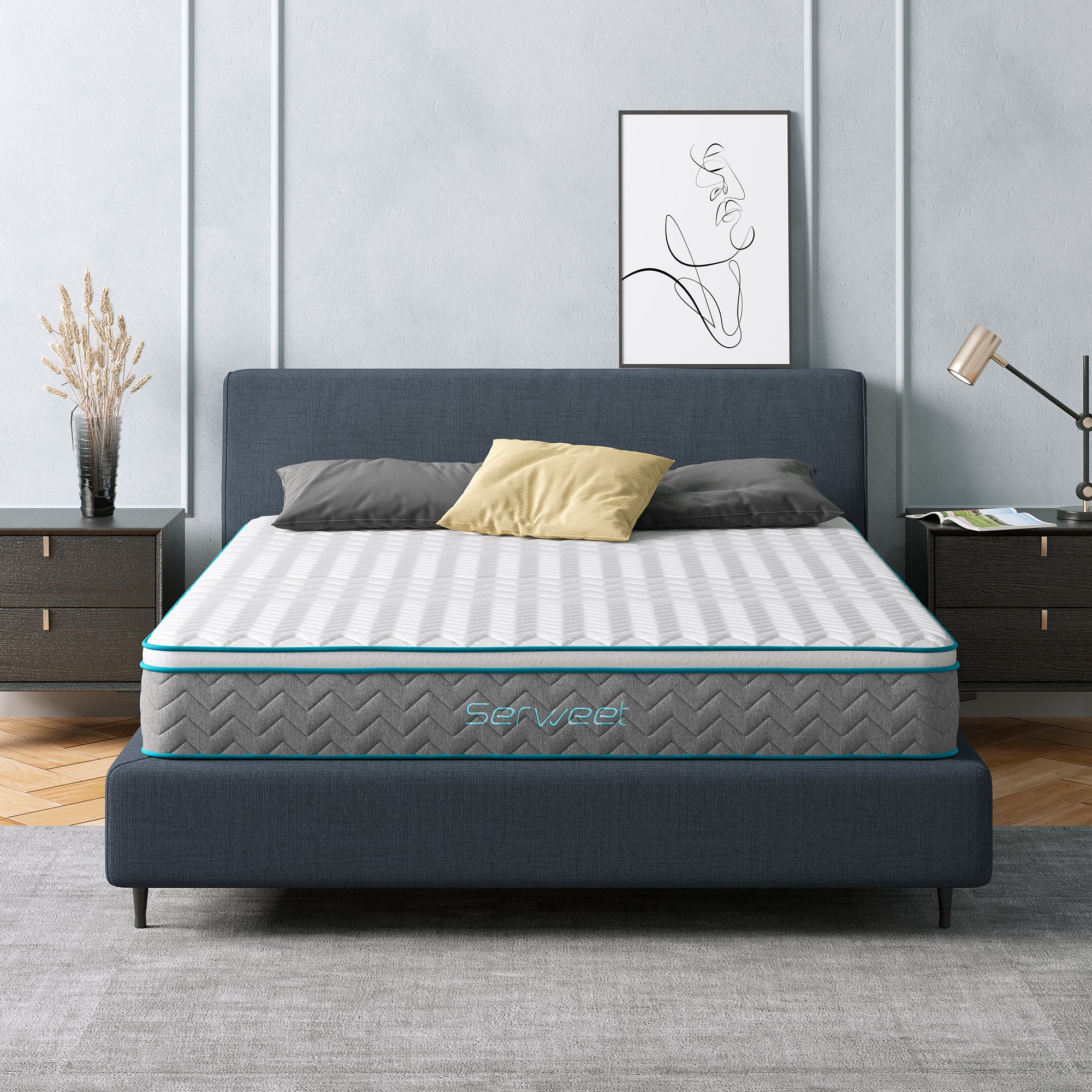 Full Bamboo Charcoal Hybrid Mattress - 7-Zone Memory Foam & Pocket Coils, Medium Firm, Motion Isolation
