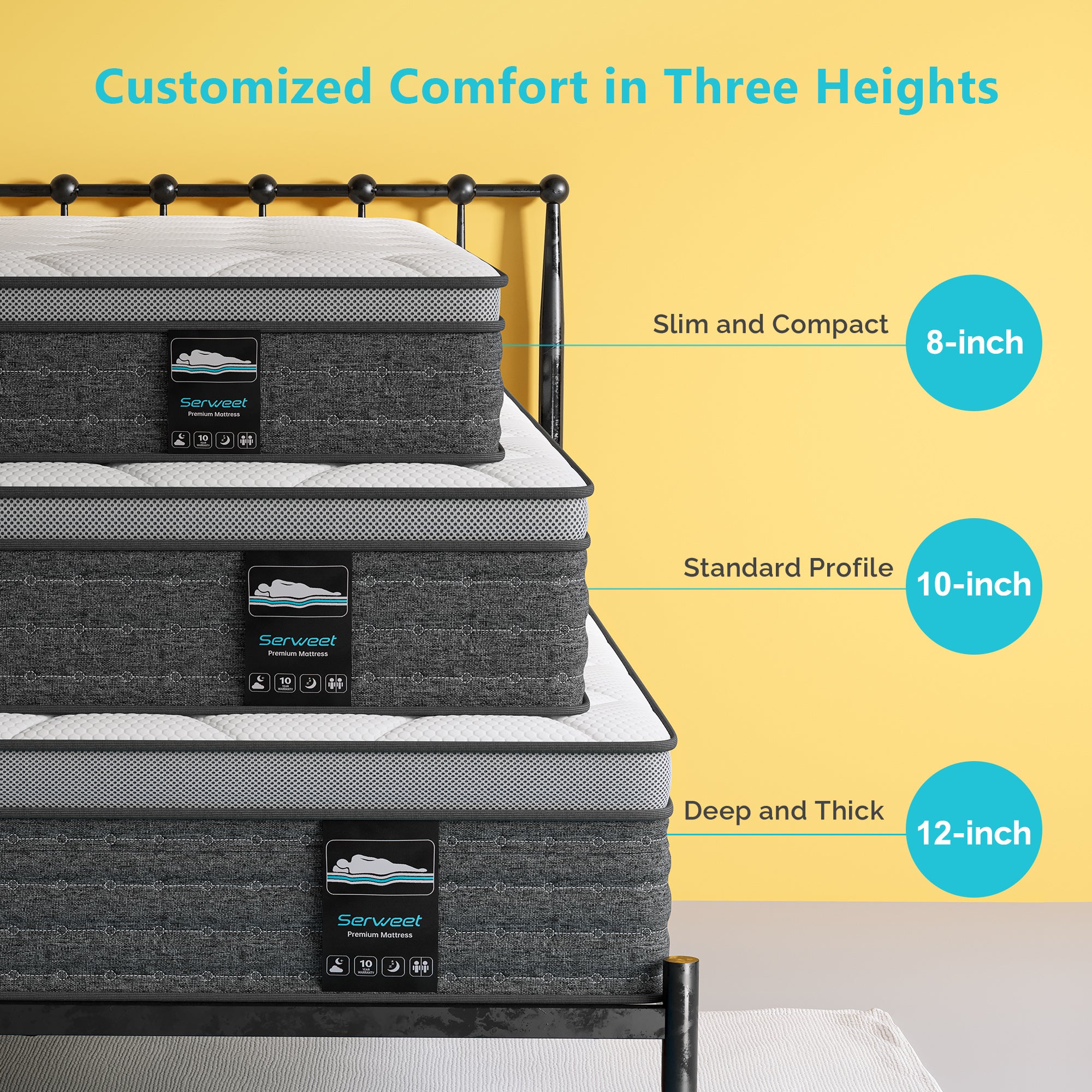 Memory Foam Hybrid Twin Mattress - 5-Zone Innersprings, Medium Firm, Fiberglass-Free