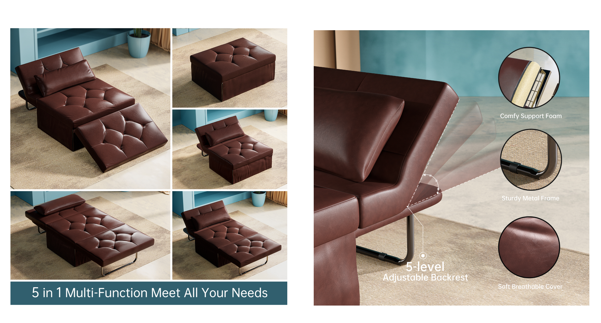 5-level locking adjustment system allows you to get the optimal recline angle for ultimate comfort