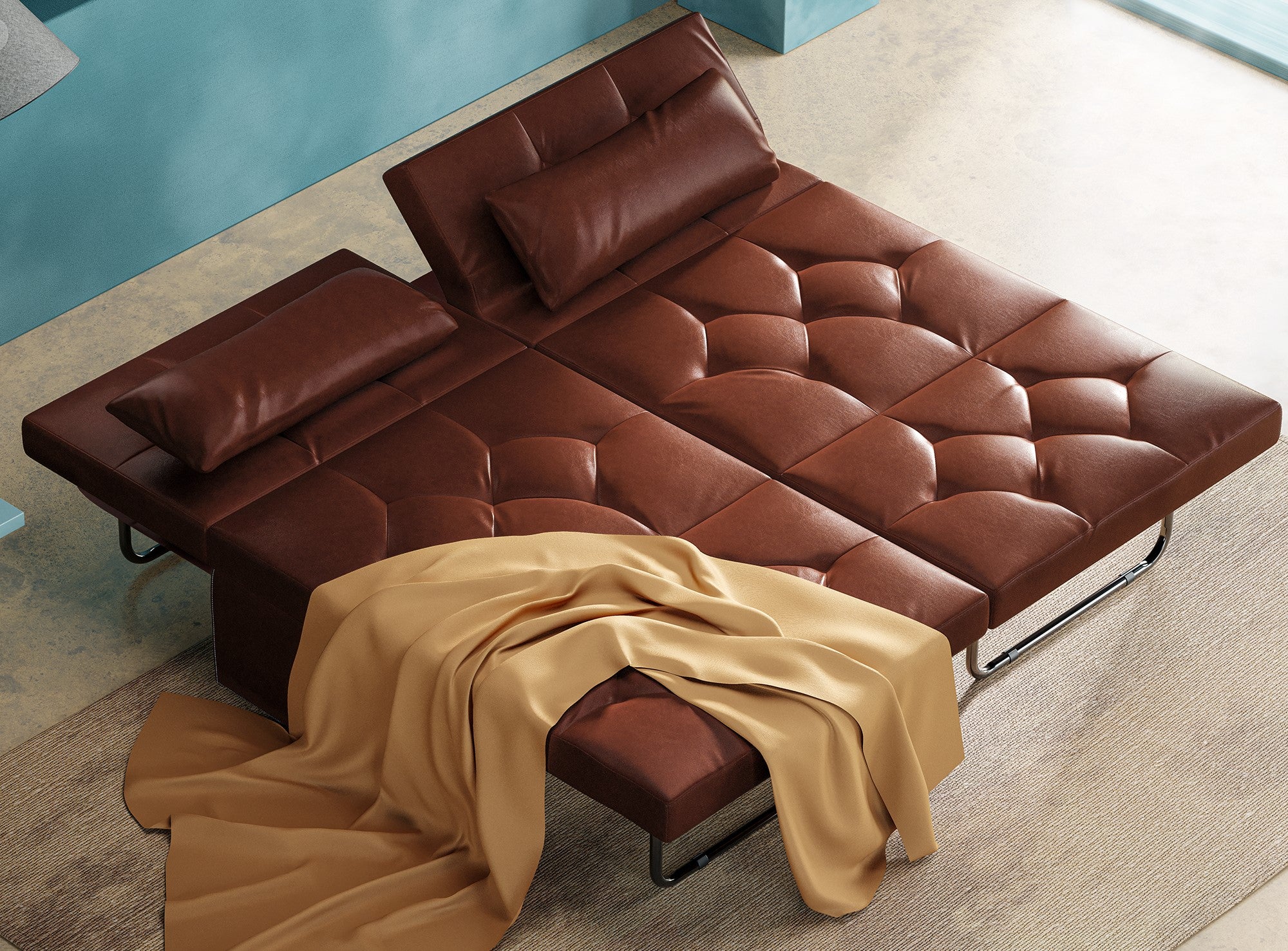 The sofa bed can be used as a single bed when unfolded.