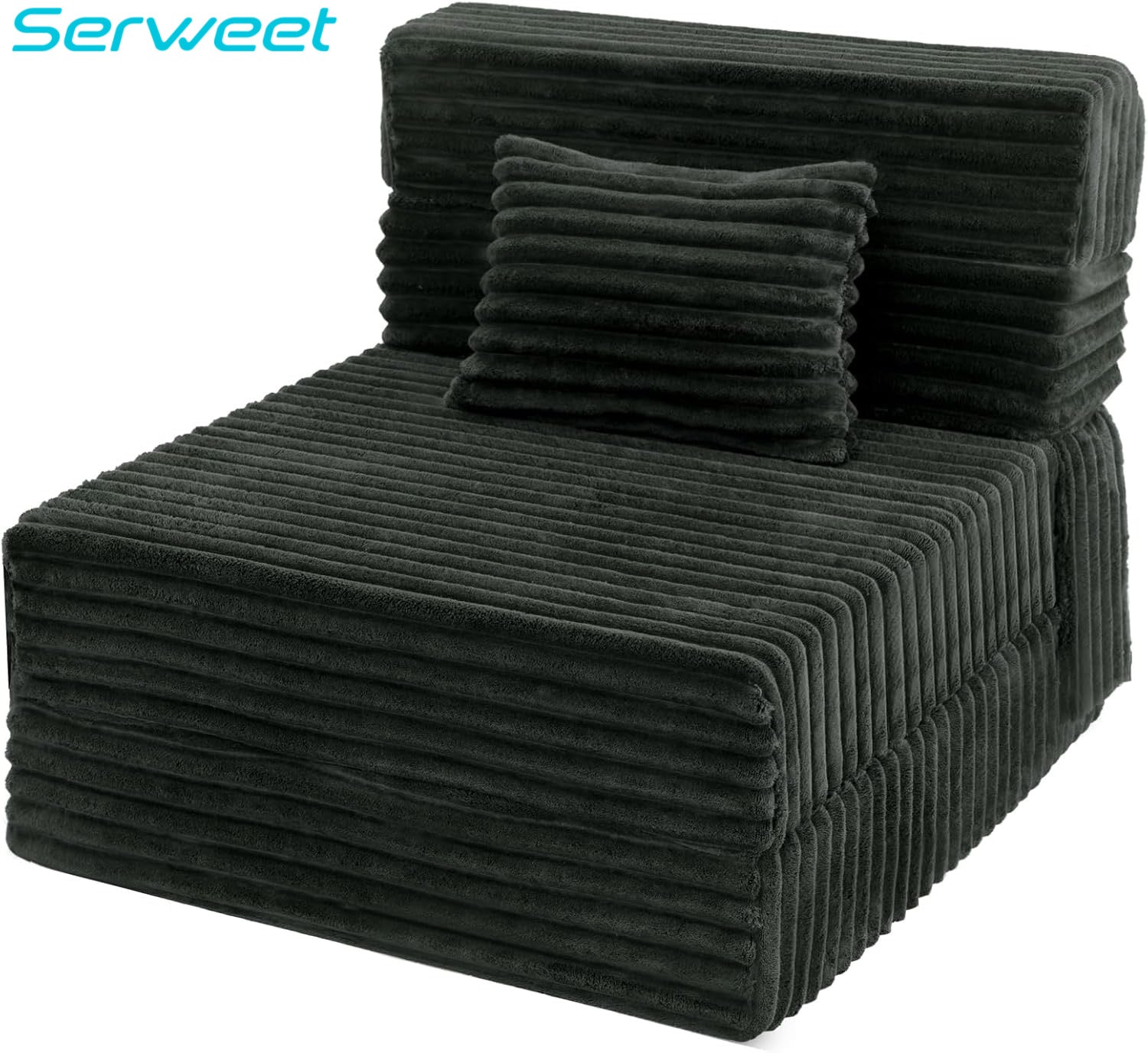 Serweet 4-in-1 Folding Sofa Bed Chair, Convertible Sleeper Chair with Pillow, Foam Floor Couch for Small Spaces, Dorm, Guest Room & Living Room, Charcoal Moss Grey